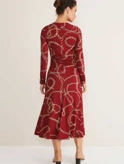 Cheska Chain Print Ruched Midi Dress