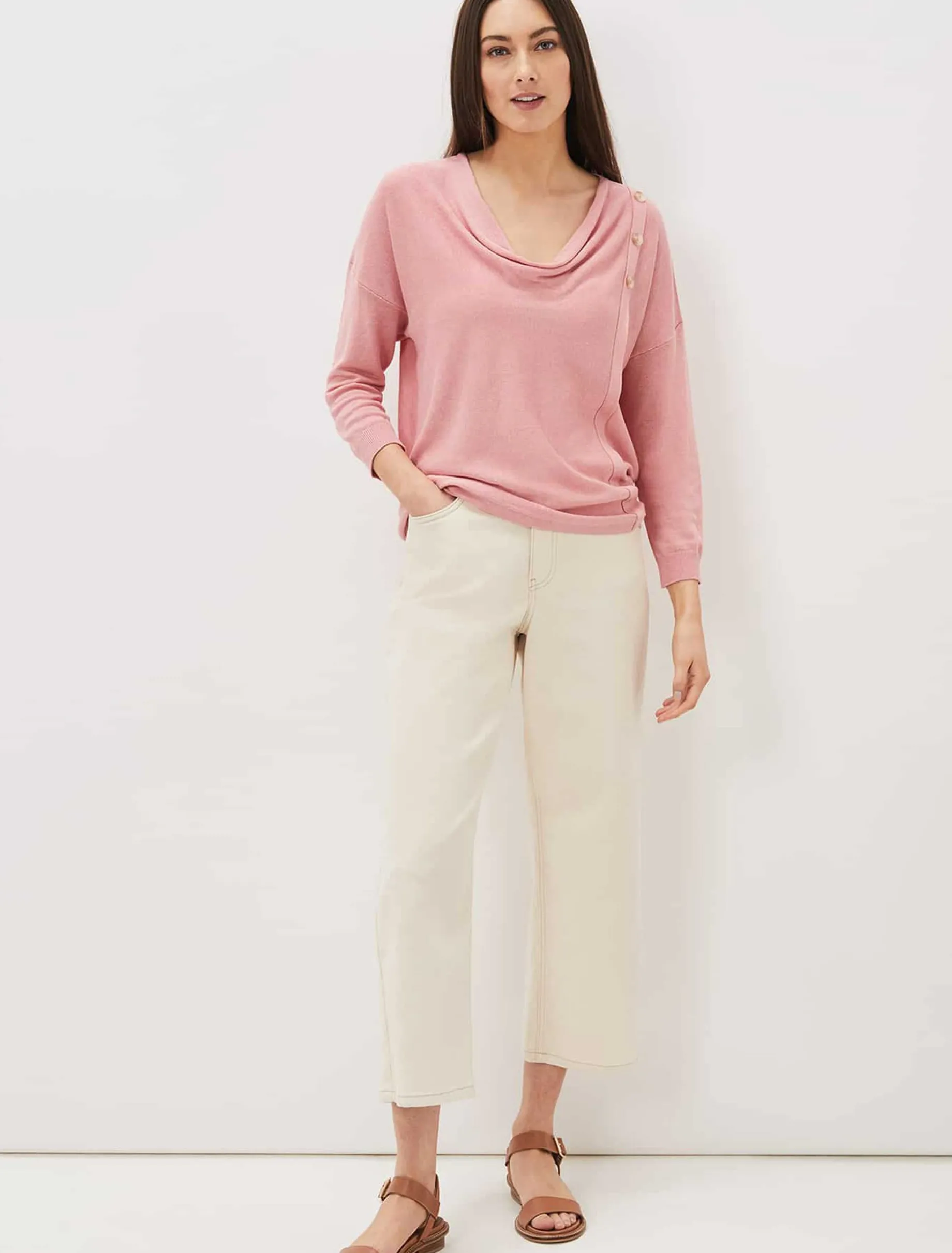 Dana Cowl Neck Button Trim Knit
