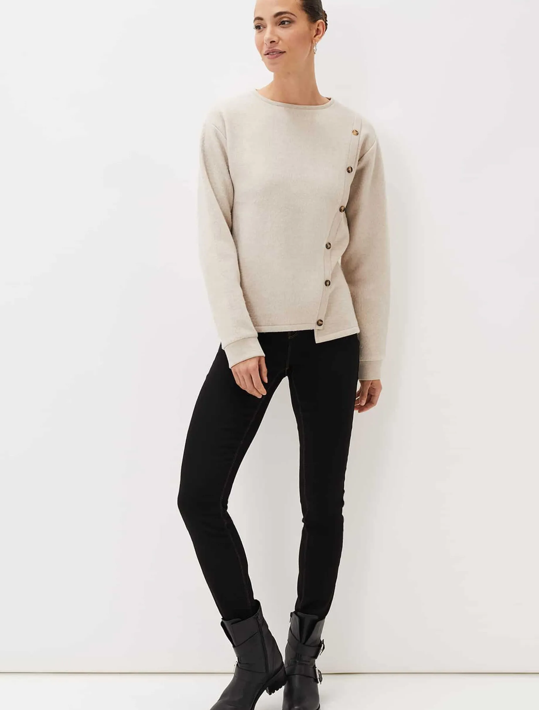 Dasha Button Detail Asymmetric Hem Top