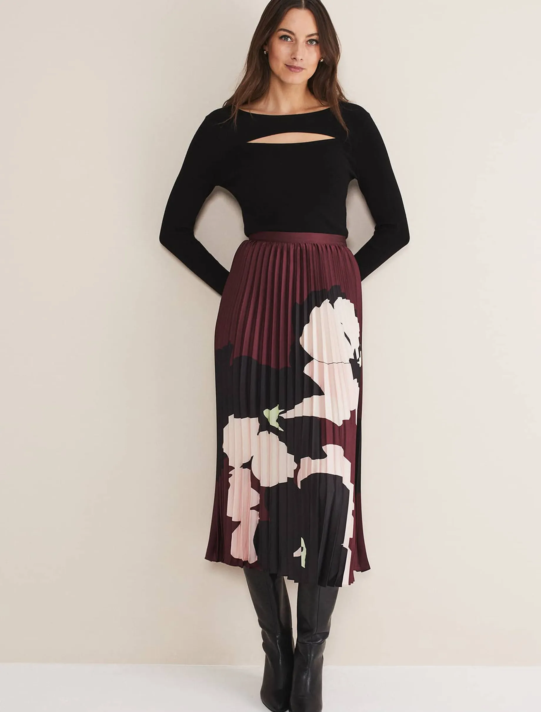 Delanie Satin Pleated Skirt