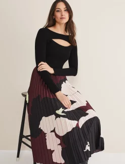 Delanie Satin Pleated Skirt