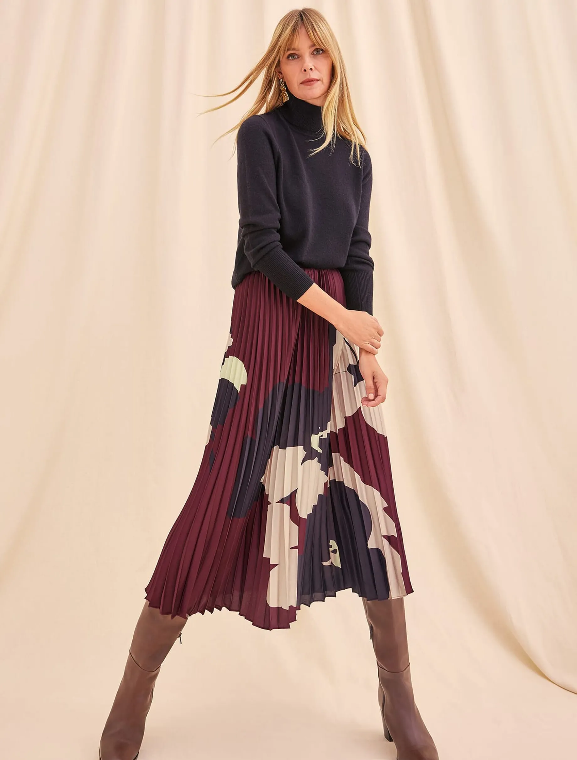 Delanie Satin Pleated Skirt