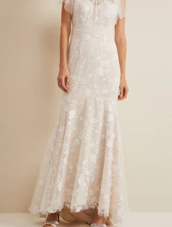 Delilah Mesh Embroidered Maxi Wedding Dress