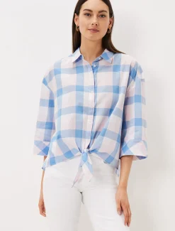 Della Gingham Tie Front Blouse