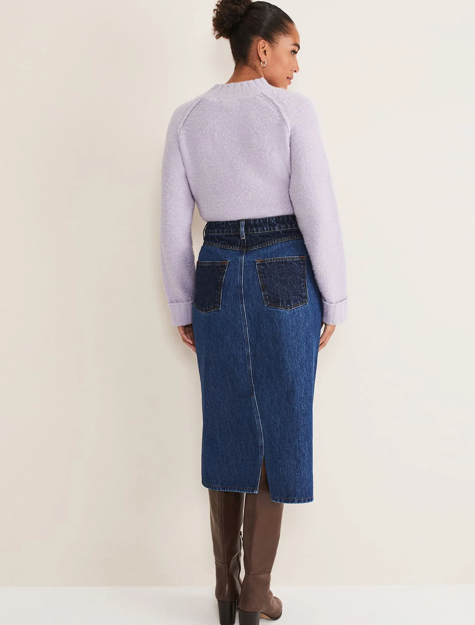 Delta Two Tone Denim Midi Skirt