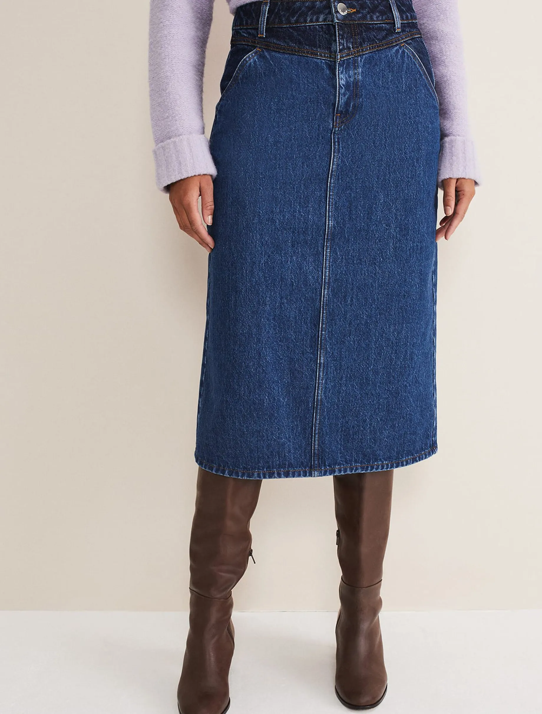 Delta Two Tone Denim Midi Skirt