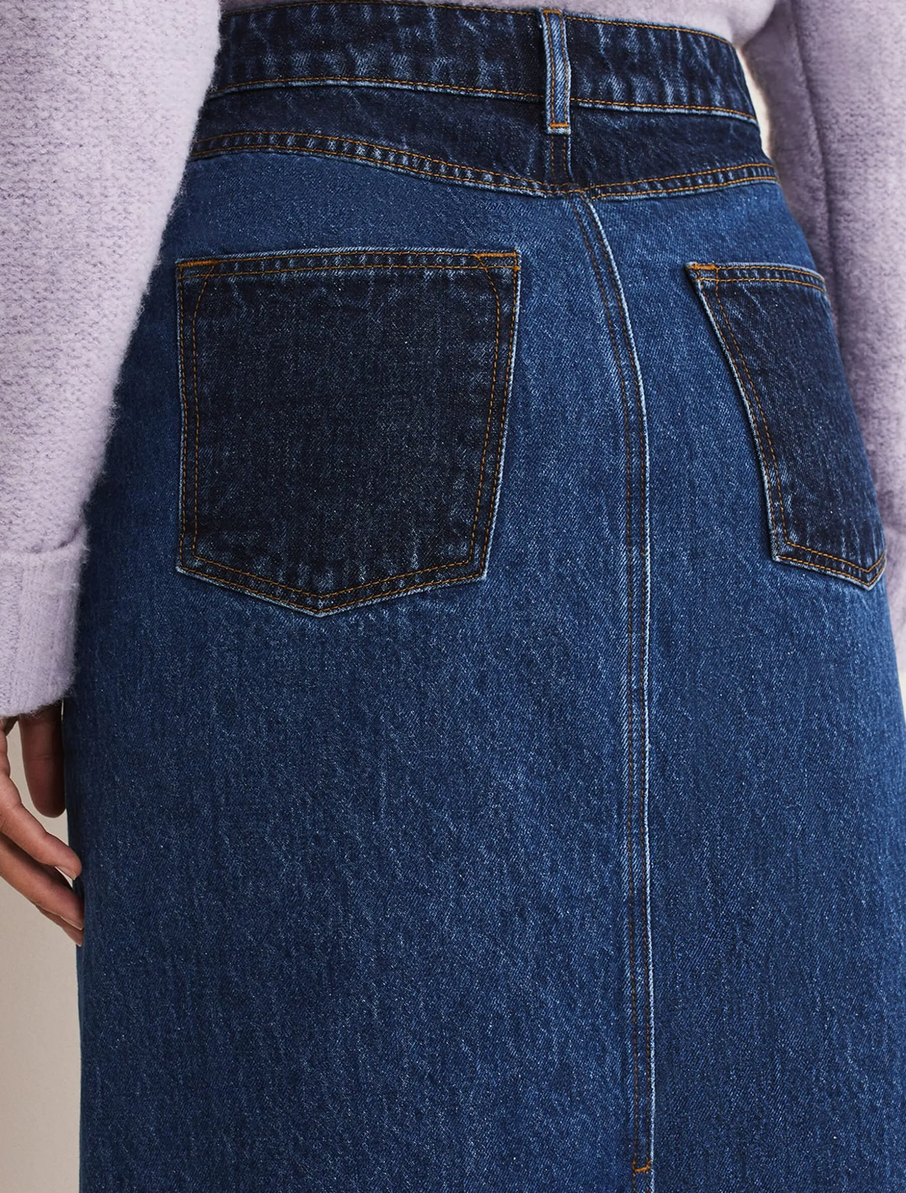 Delta Two Tone Denim Midi Skirt