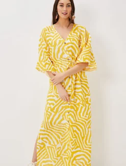 Dena Linen Zebra Print Maxi Dress