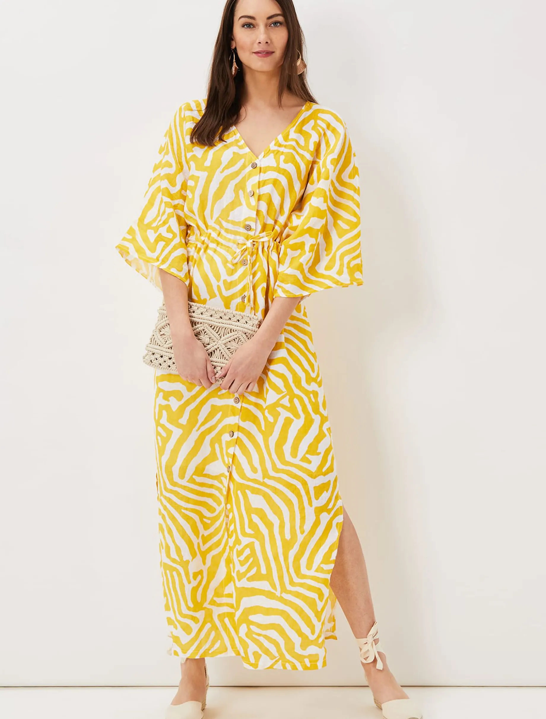 Dena Linen Zebra Print Maxi Dress