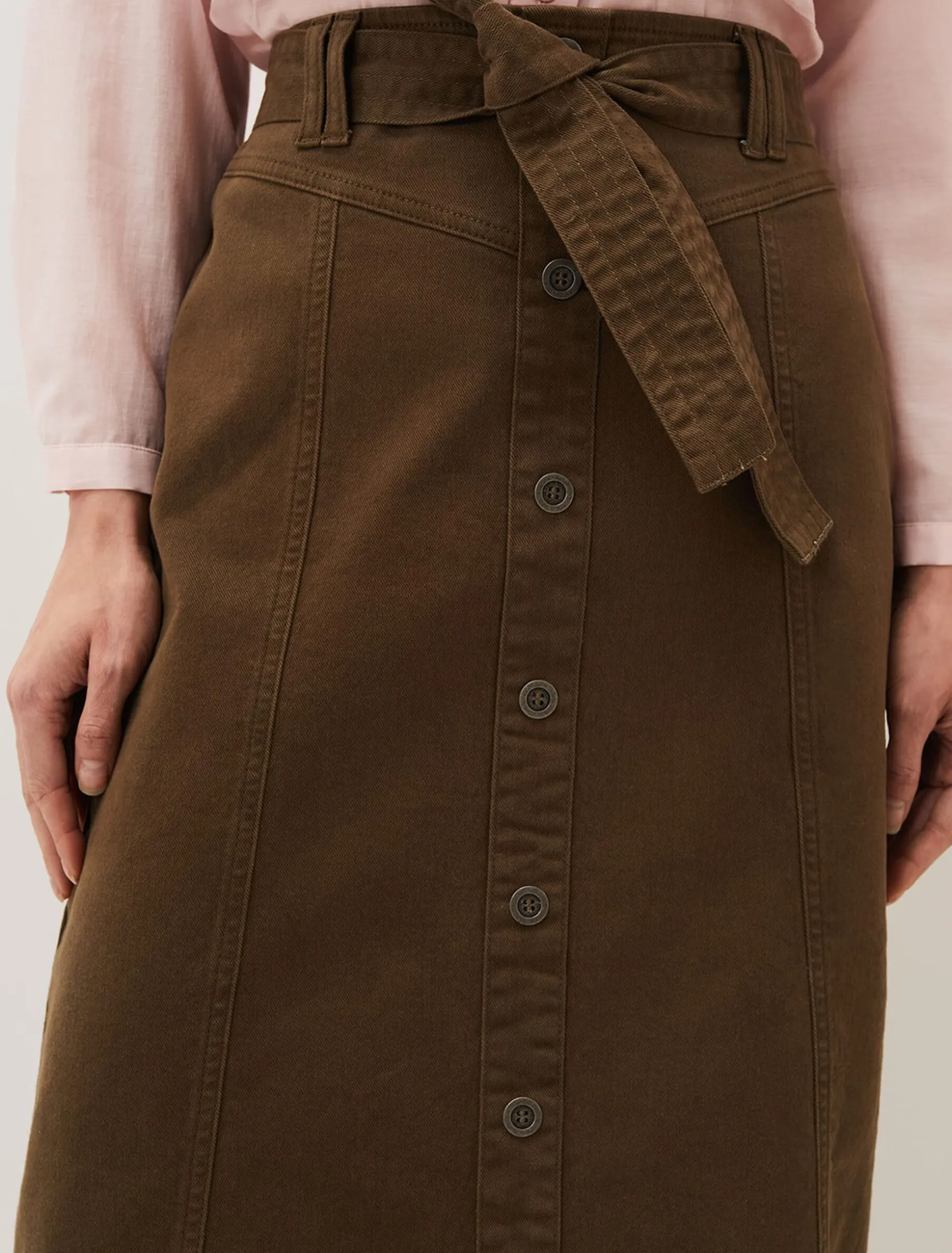 Dina Denim Belted Midi Skirt