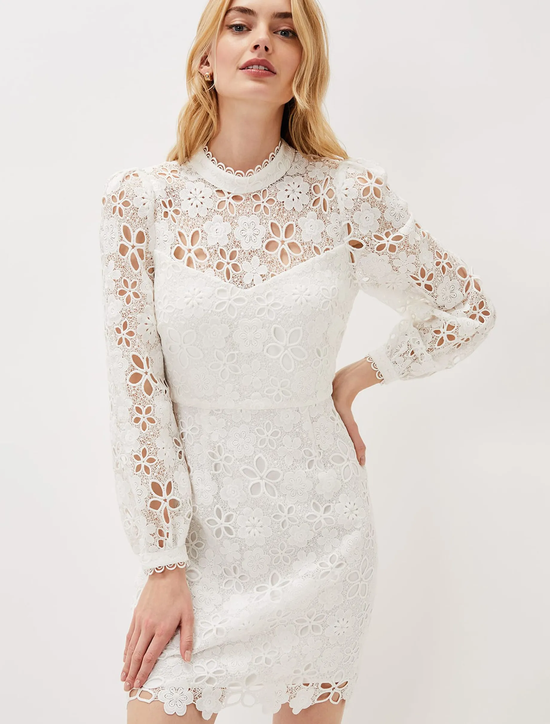 Doris Guipure Lace Highneck Dress