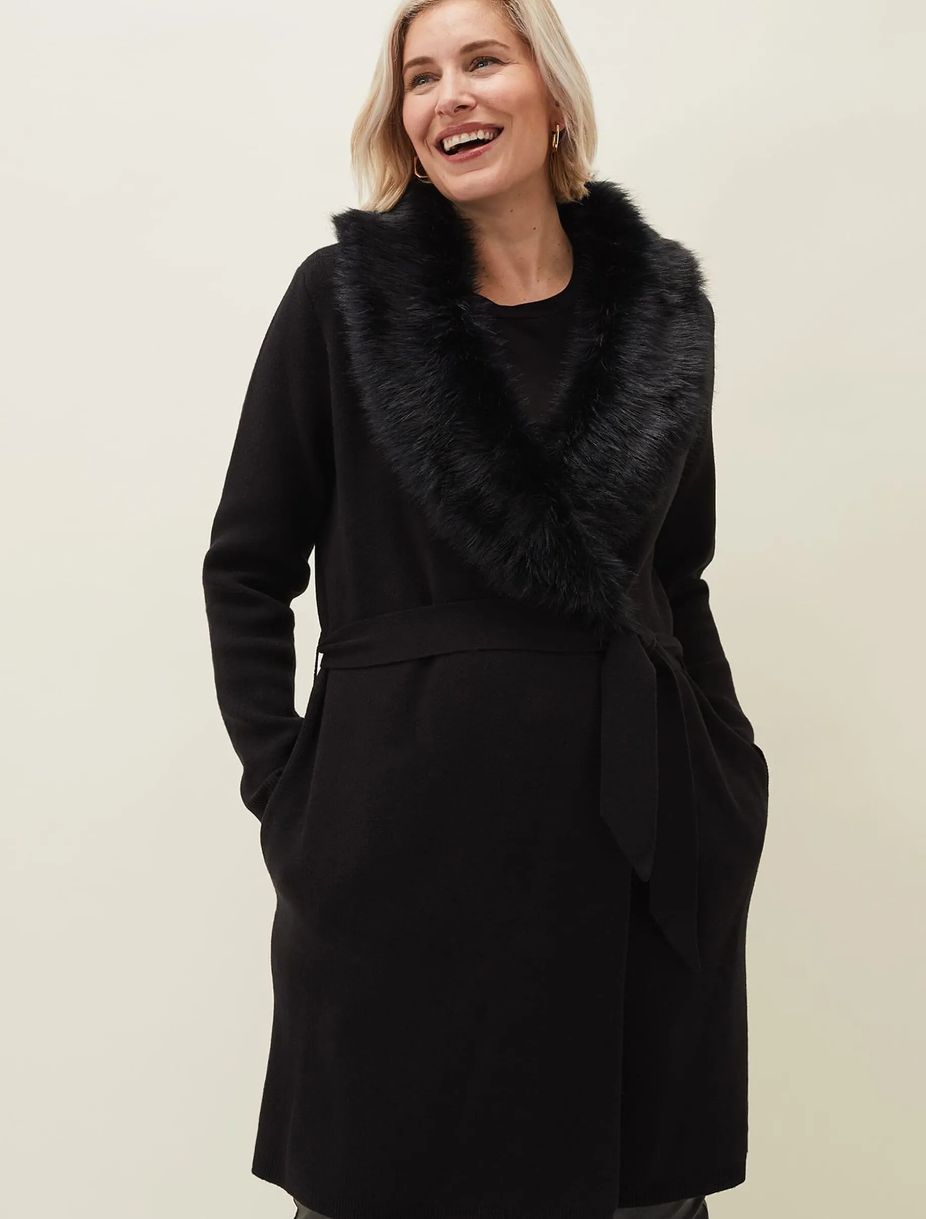 Edessa Fur Collar Wrap Coat