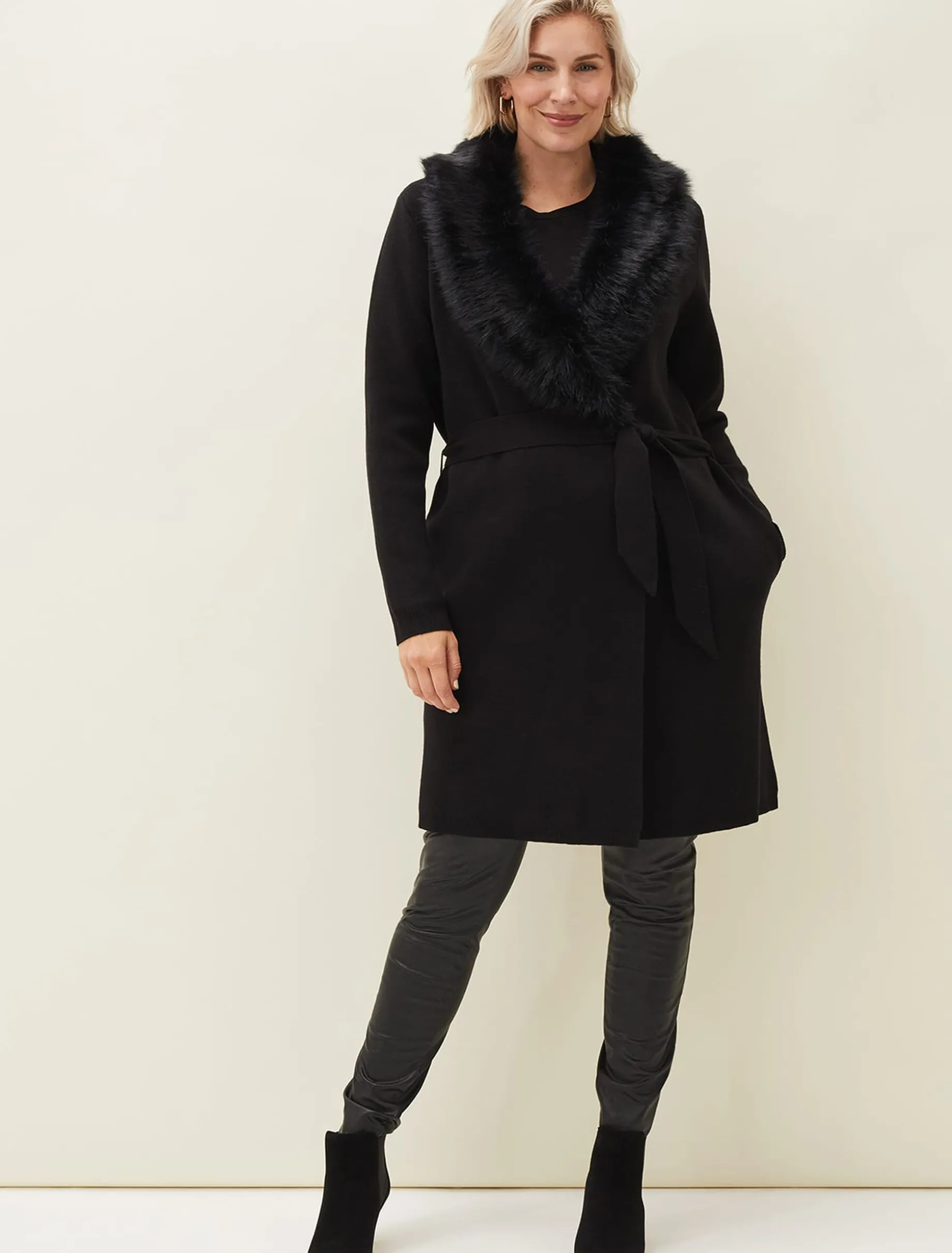 Edessa Fur Collar Wrap Coat