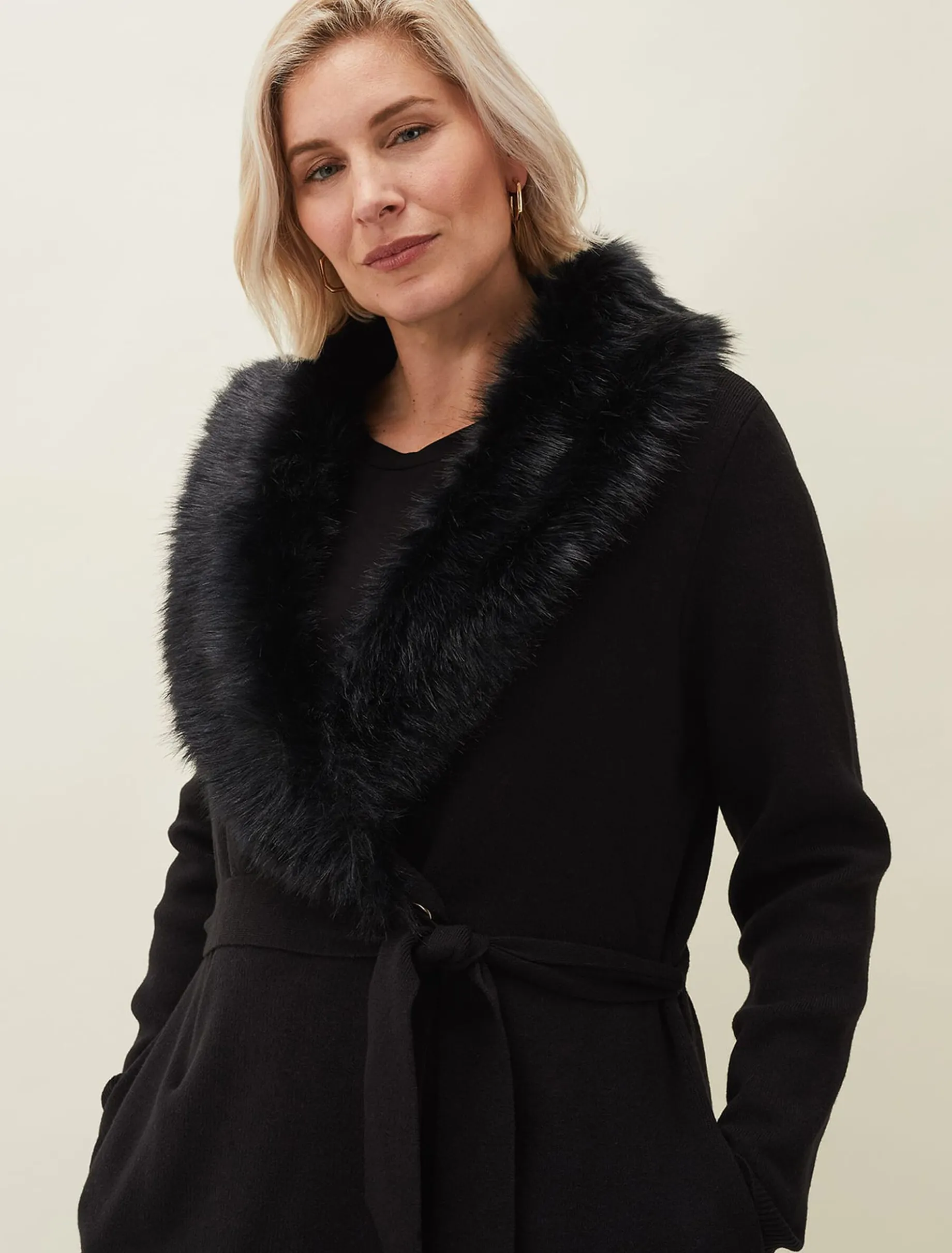 Edessa Fur Collar Wrap Coat