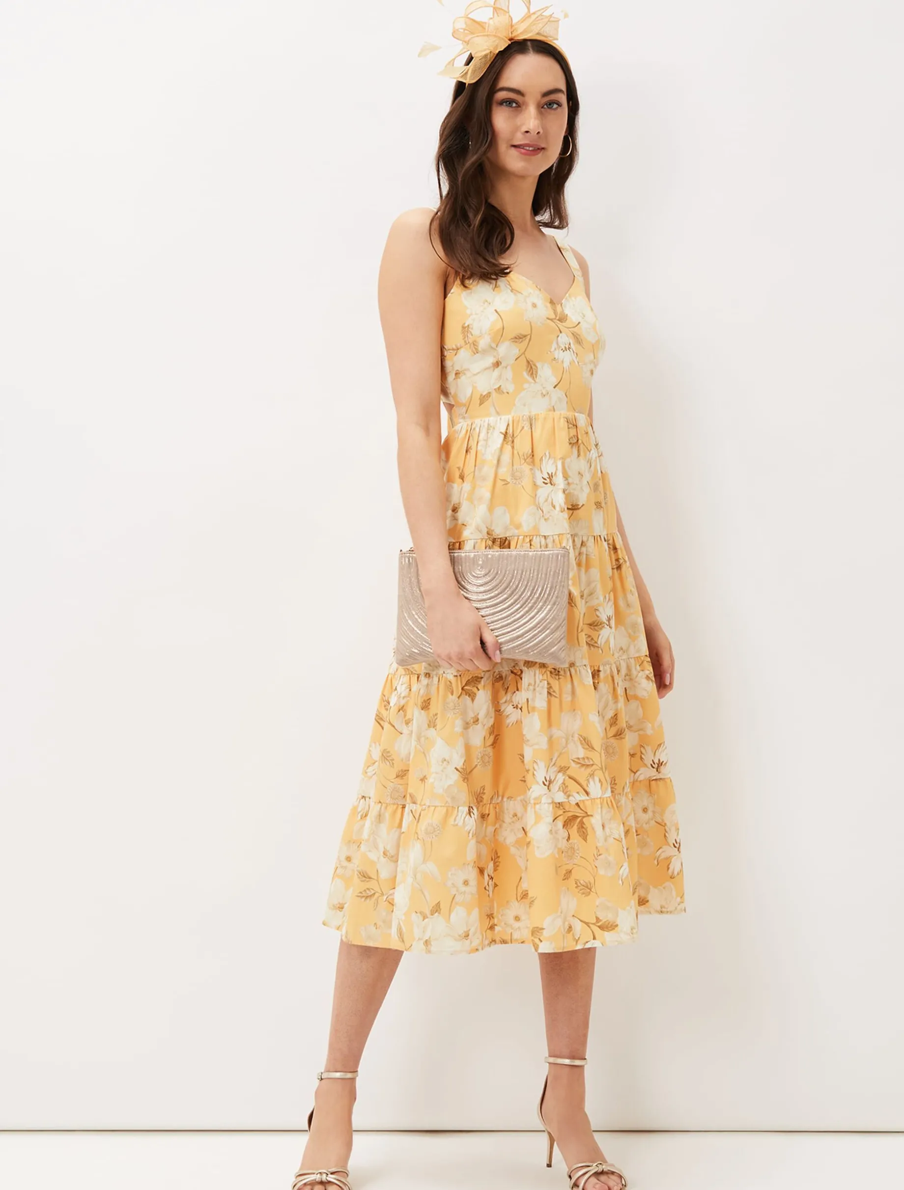 Elaina Cotton Floral Tiered Midi Dress