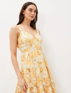 Elaina Cotton Floral Tiered Midi Dress
