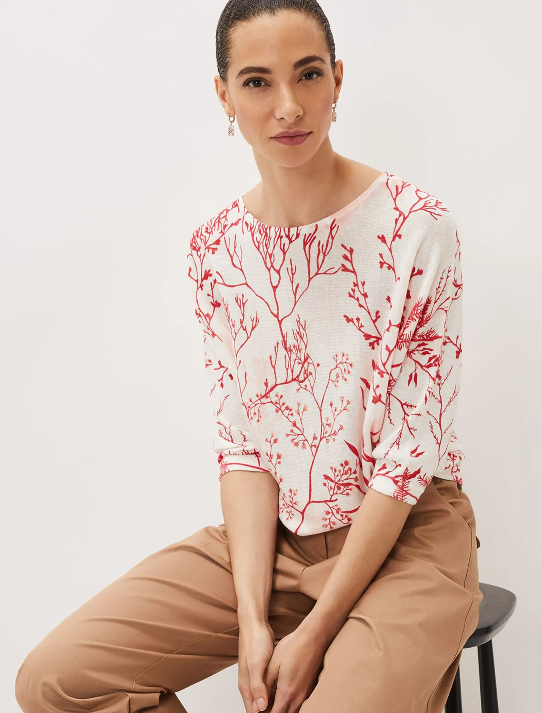 Eleanor Coral Print Linen Jumper