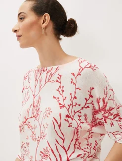 Eleanor Coral Print Linen Jumper