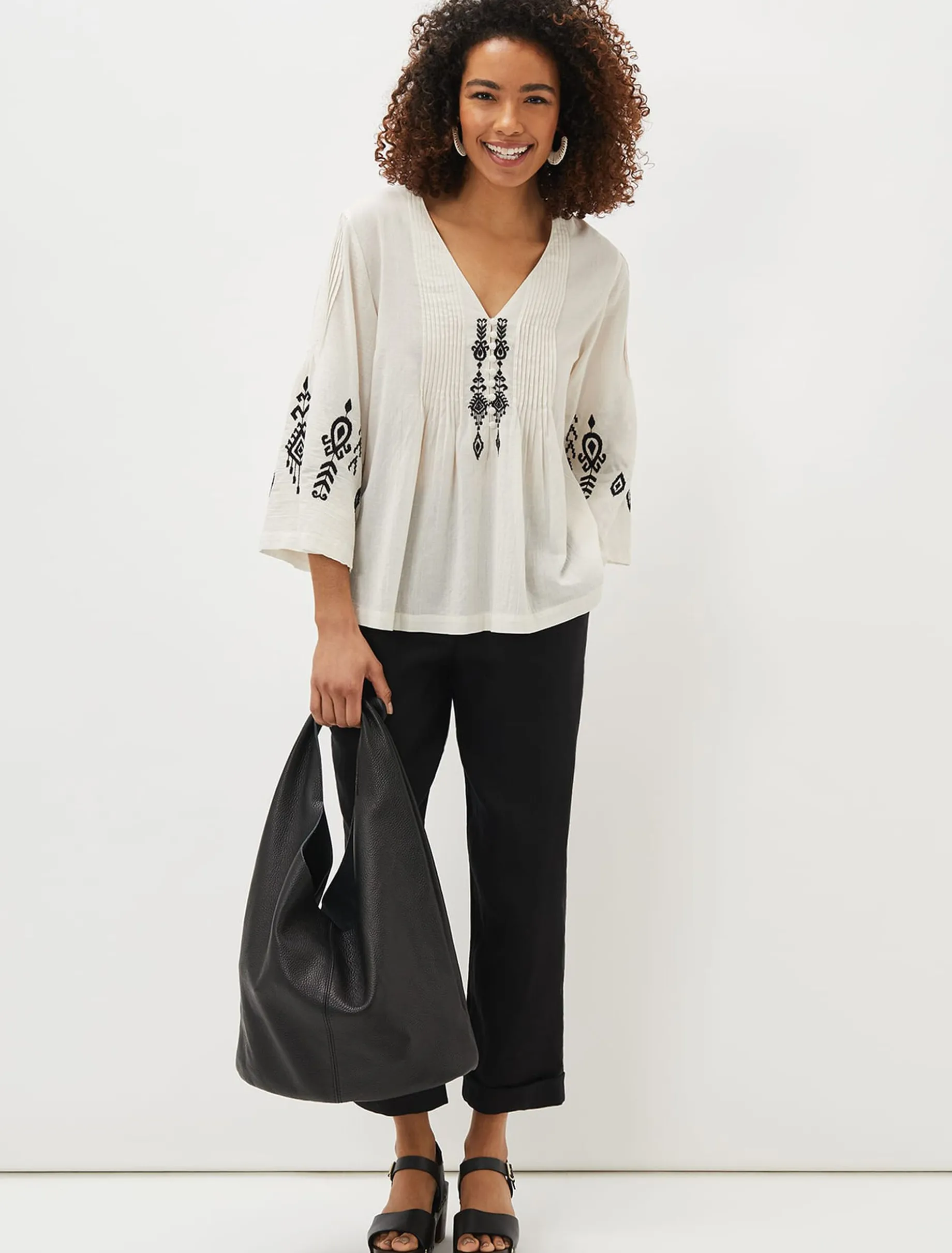 Elenora Embroidered Pintuck Blouse