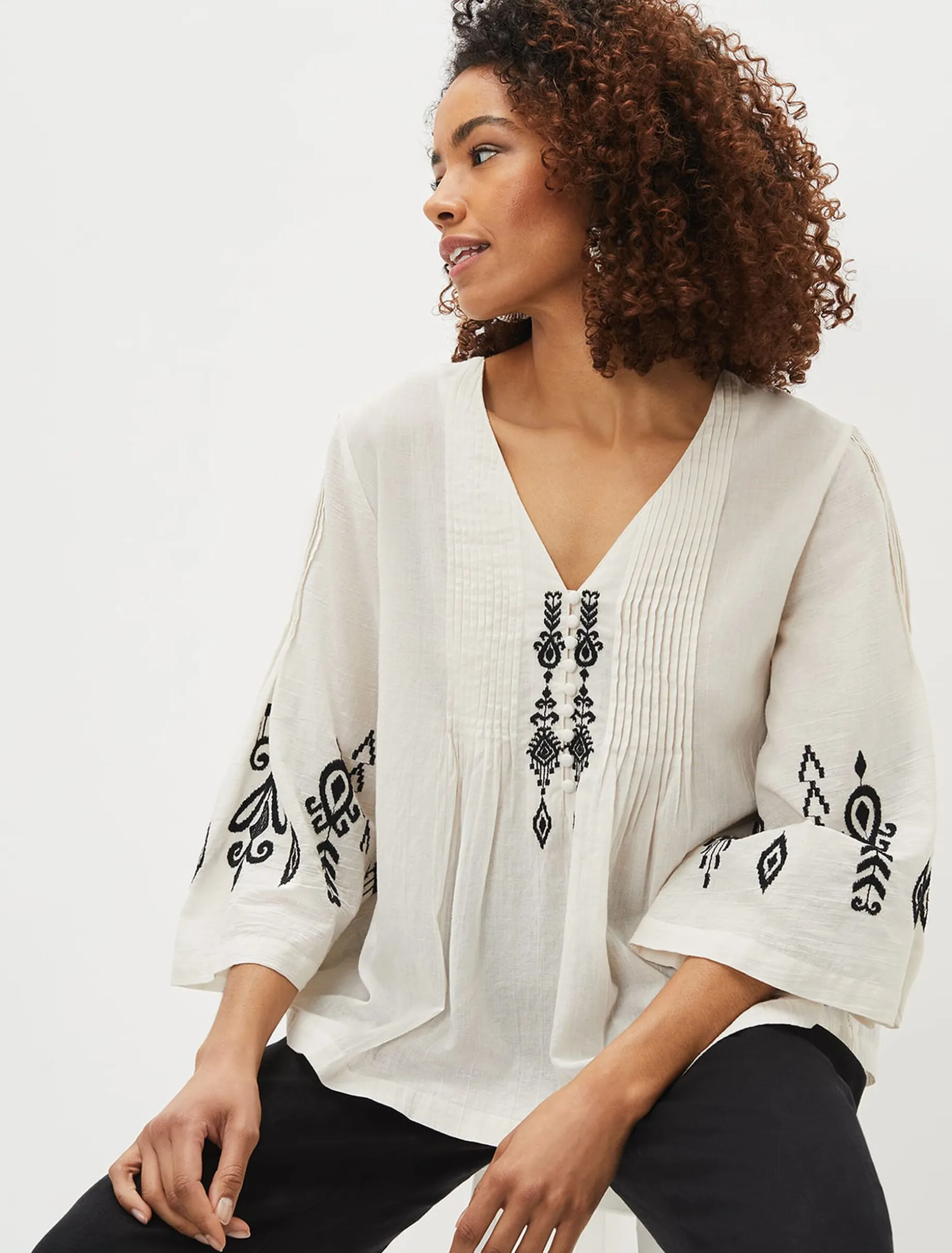 Elenora Embroidered Pintuck Blouse