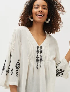 Elenora Embroidered Pintuck Blouse