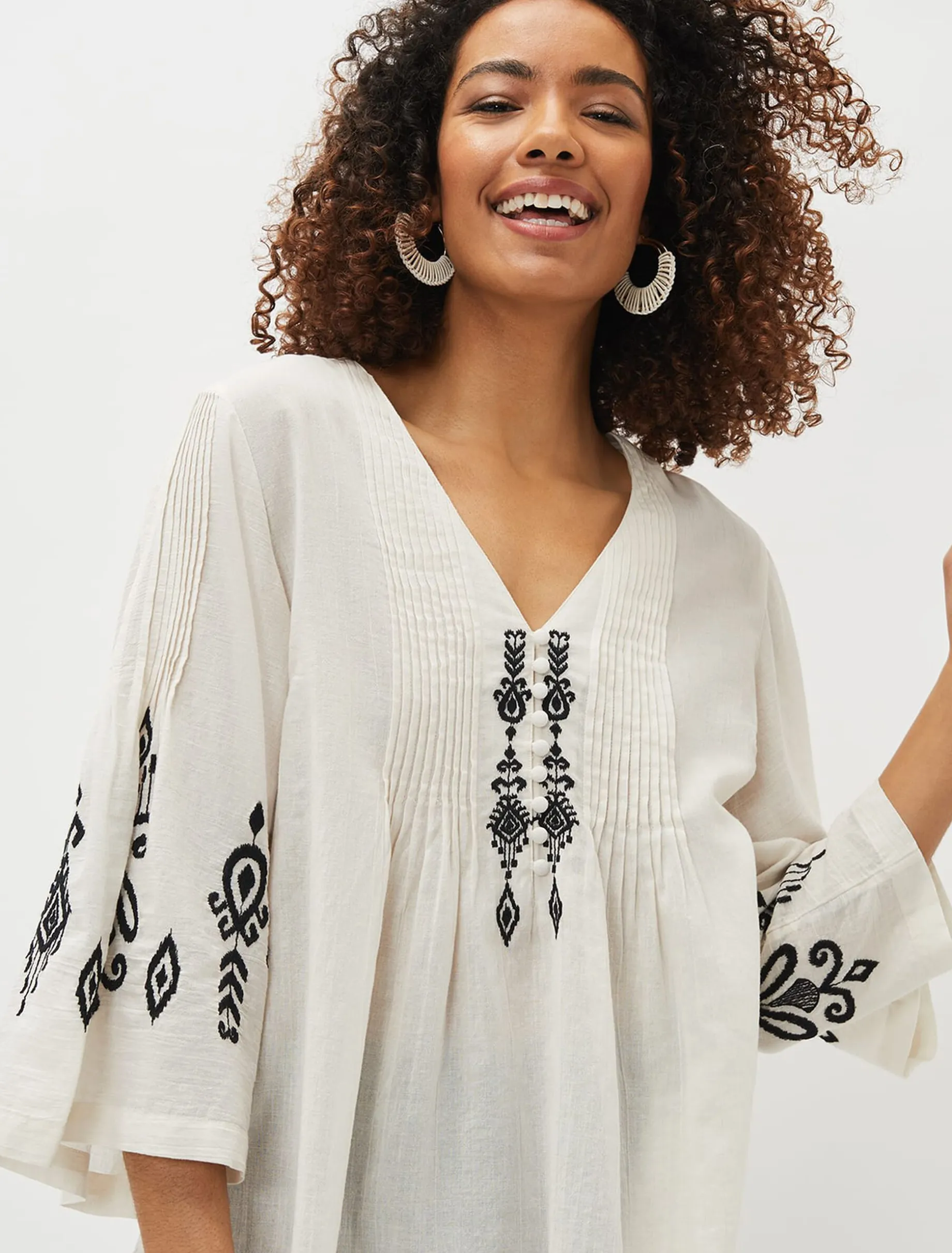Elenora Embroidered Pintuck Blouse
