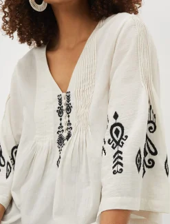 Elenora Embroidered Pintuck Blouse