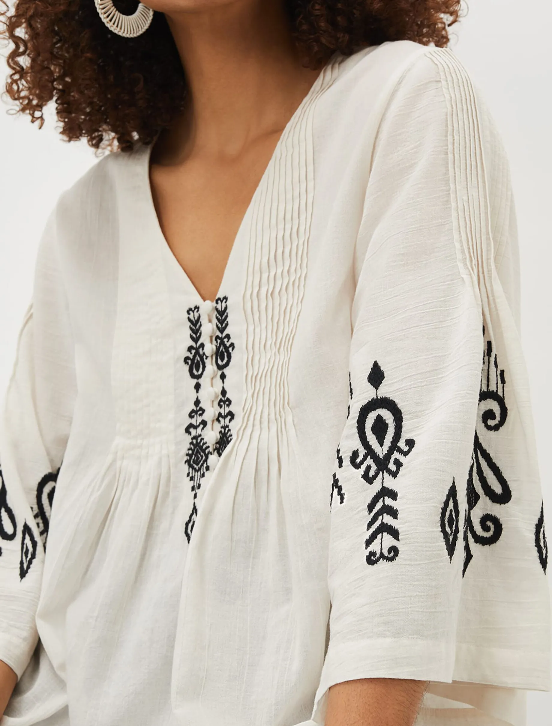 Elenora Embroidered Pintuck Blouse