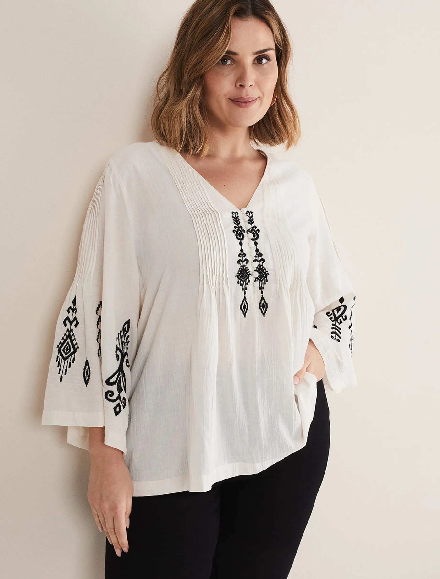 Elenora Embroidered Pintuck Blouse