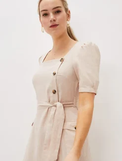 Elletta Square Neck Linen Dress