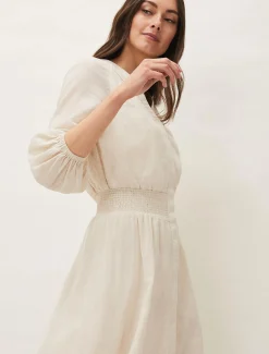 Elma Shirred Waist Puff Sleeve Midi Dress