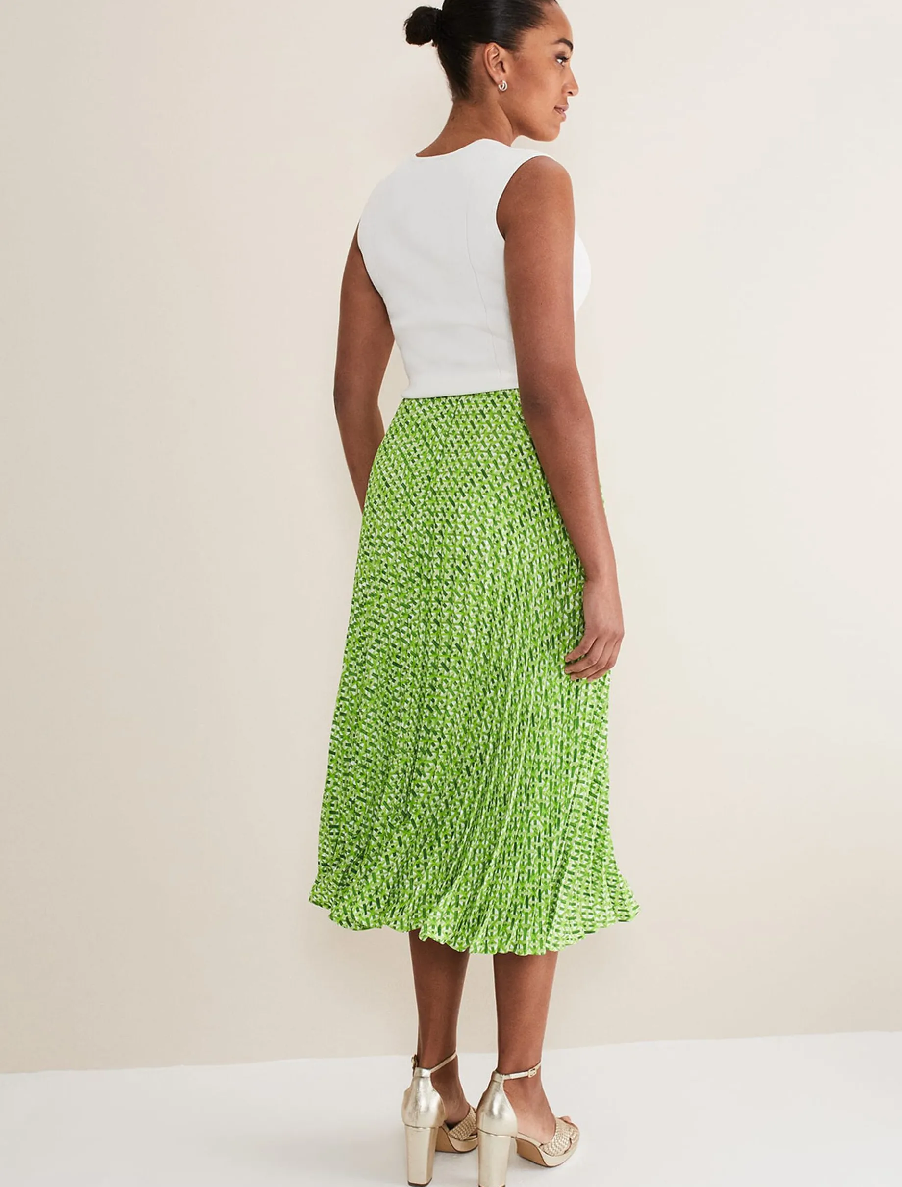 Elmina Geo Pleated Midi Skirt