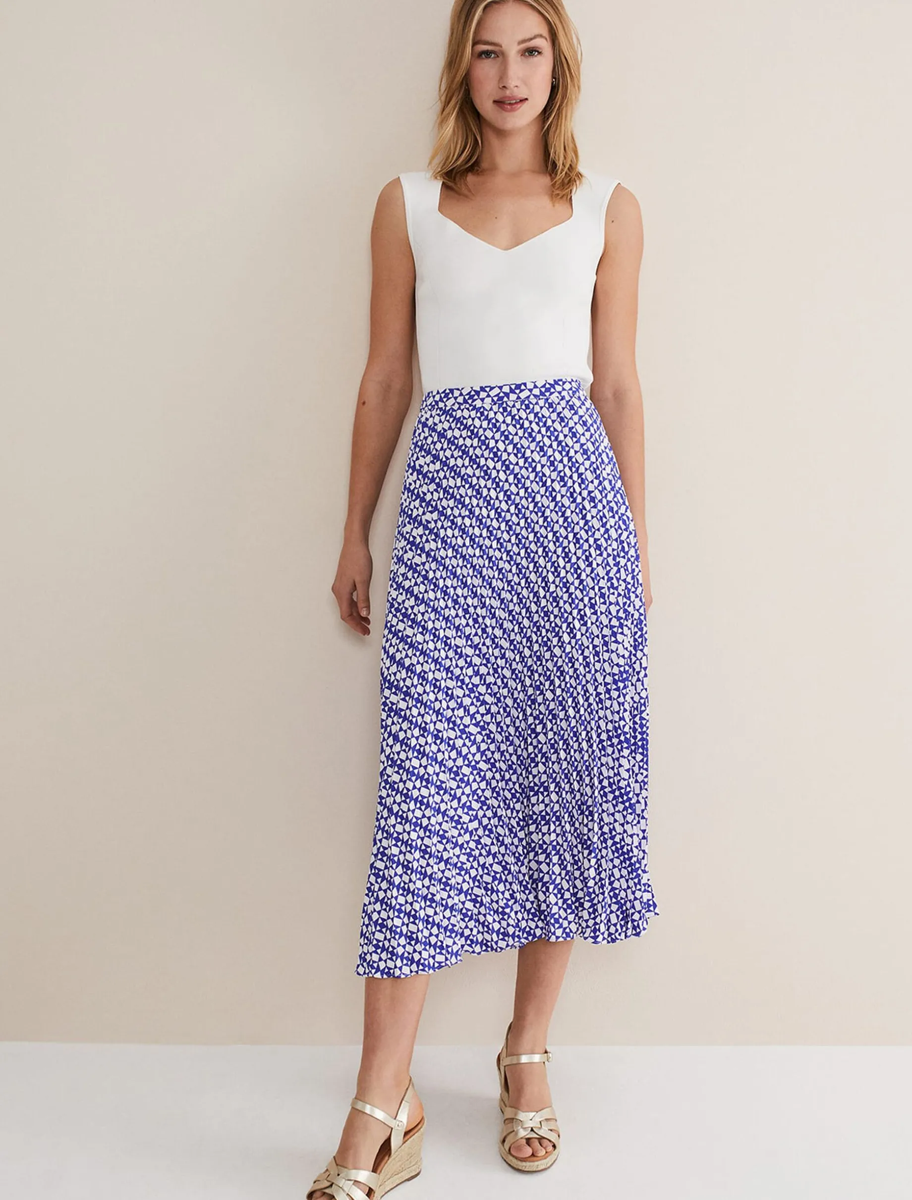 Elmina Geo Pleated Midi Skirt