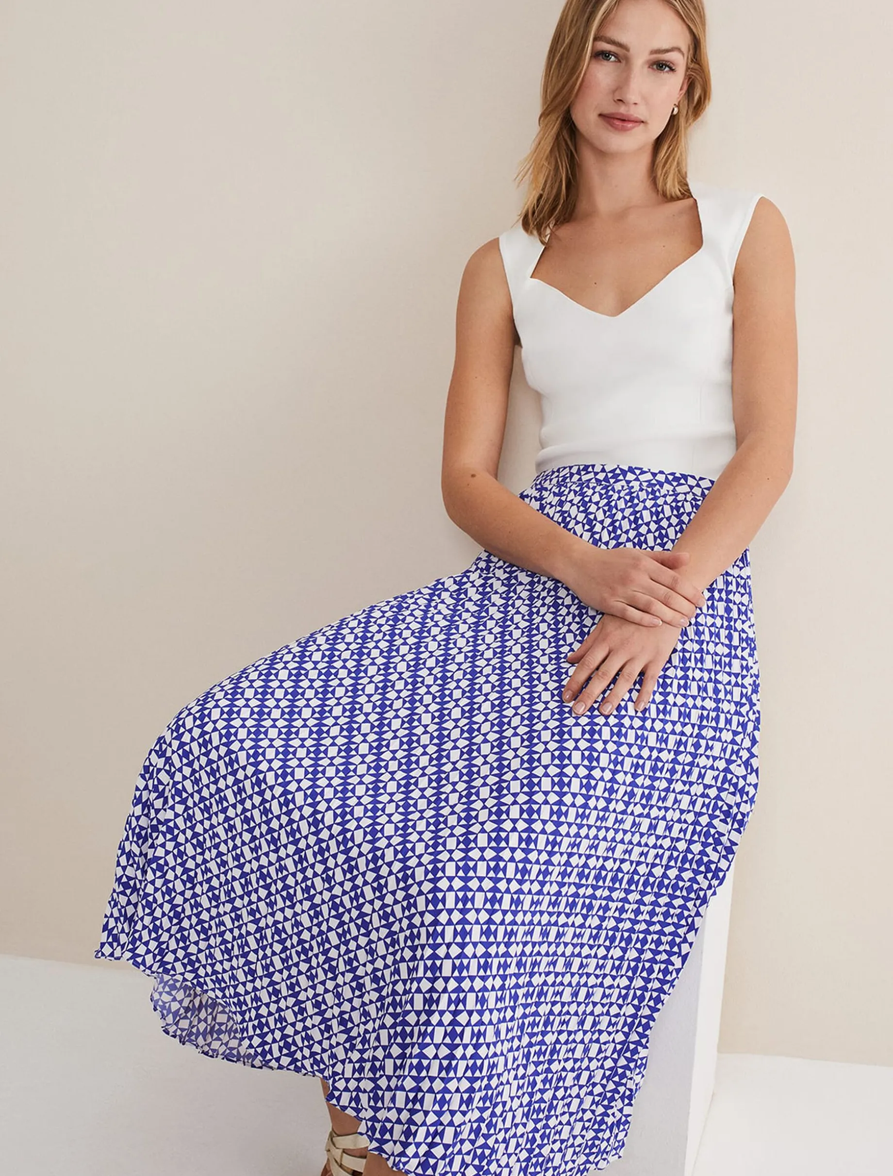 Elmina Geo Pleated Midi Skirt