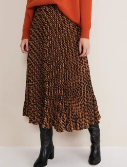 Elmina Pleated Geo Print Midi Skirt