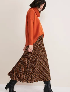 Elmina Pleated Geo Print Midi Skirt