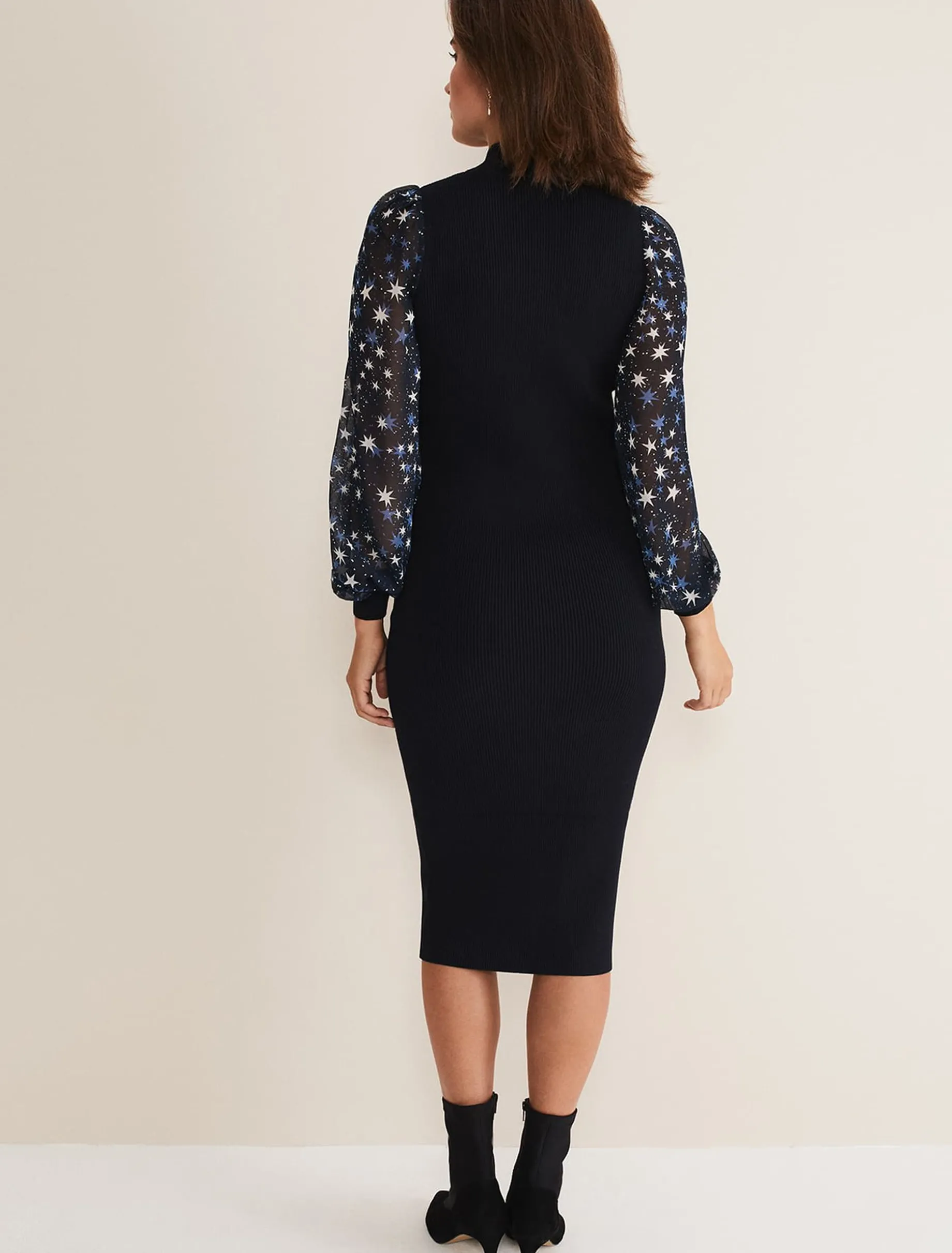 Elmina Woven Sleeve Star Knit Dress