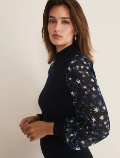 Elmina Woven Sleeve Star Knit Dress