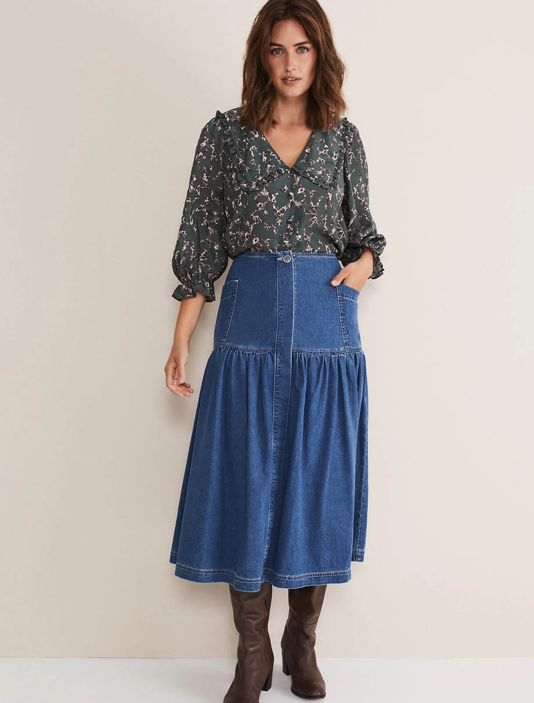 Elodie Tiered Denim Skirt