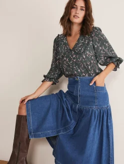 Elodie Tiered Denim Skirt