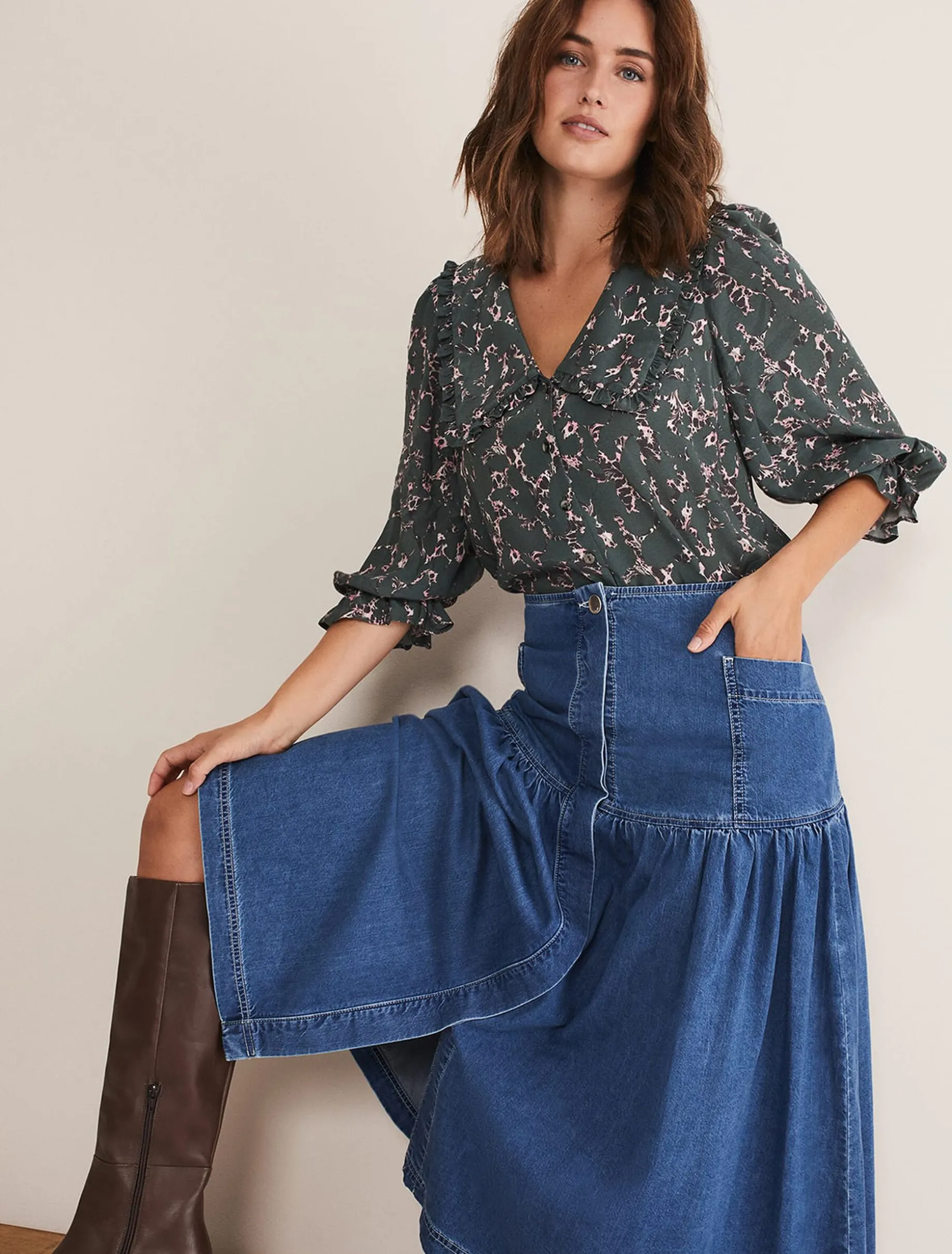Elodie Tiered Denim Skirt