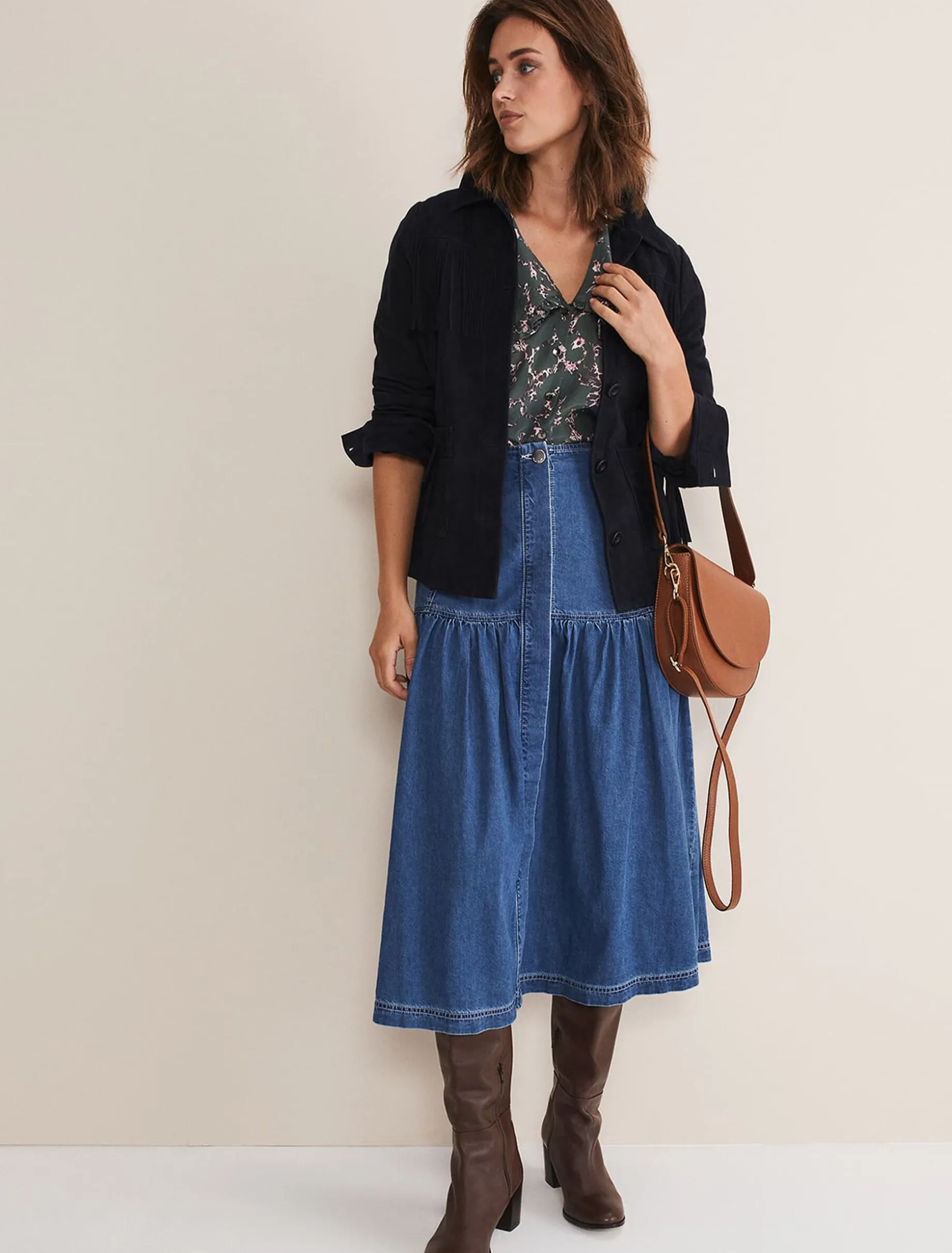 Elodie Tiered Denim Skirt