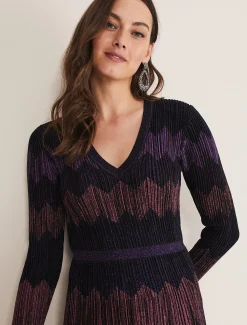 Enola Chevron Lurex Knitted Dress