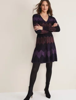 Enola Chevron Lurex Knitted Dress