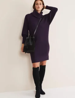 Erma Rippled Cowl Neck Knit Dress