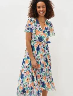 Essie Floral Pleated Midi Dress