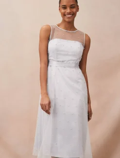 Evadine Pearl Embellished Tulle Dress