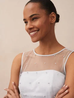 Evadine Pearl Embellished Tulle Dress