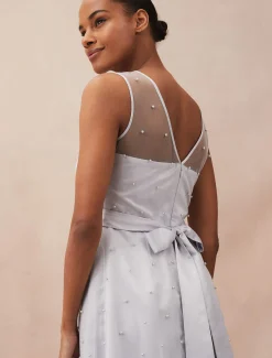 Evadine Pearl Embellished Tulle Dress
