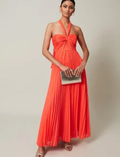 Evangeline Pleated Halterneck Maxi Dress